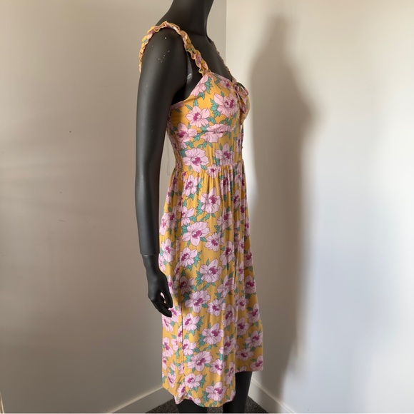 ⚪️ NWT AUW Yellow Floral Midi Dress NWT Size L - Picture 5 of 8